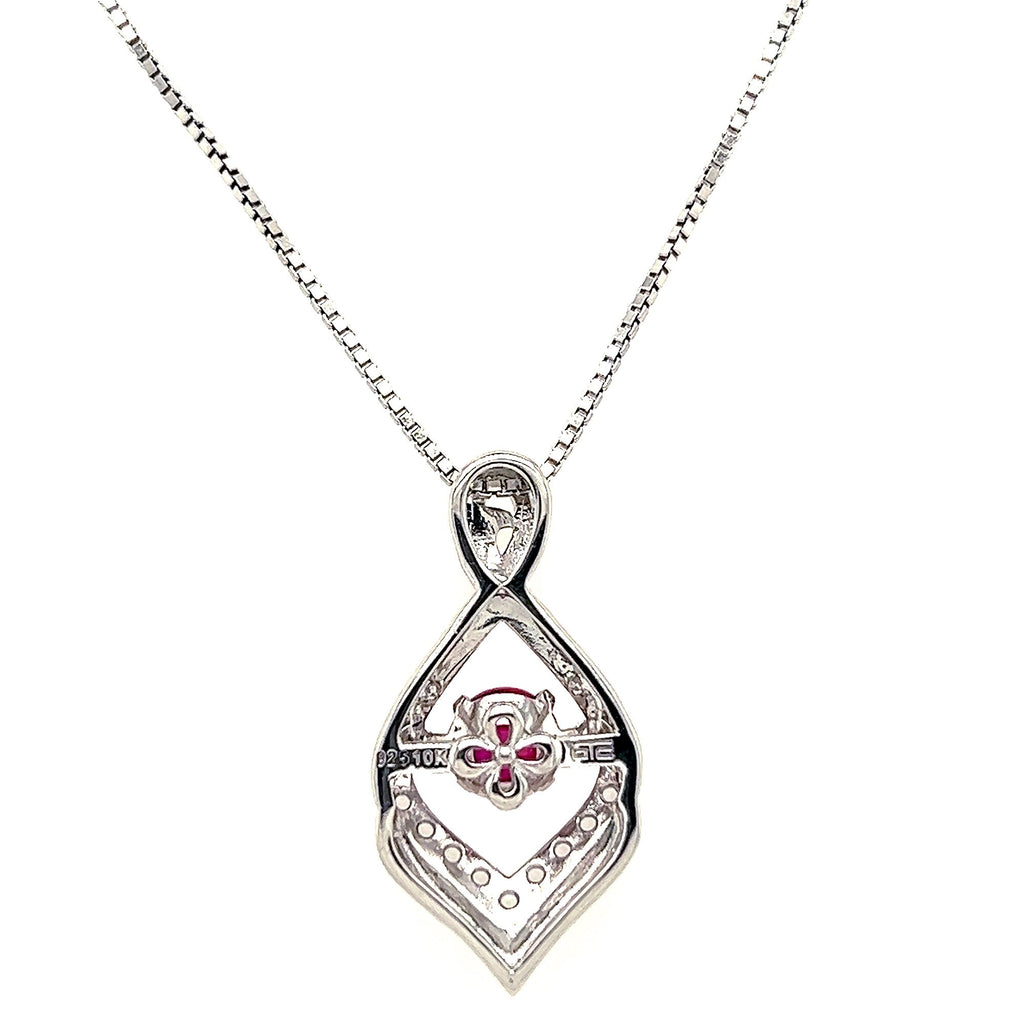 10K Yellow Gold And Silver Necklace With 'Rocking Stone' Created Ruby And White Sapphire