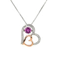 Rocking Pink Sapphire with White Sapphire Details, Double Heart Necklace