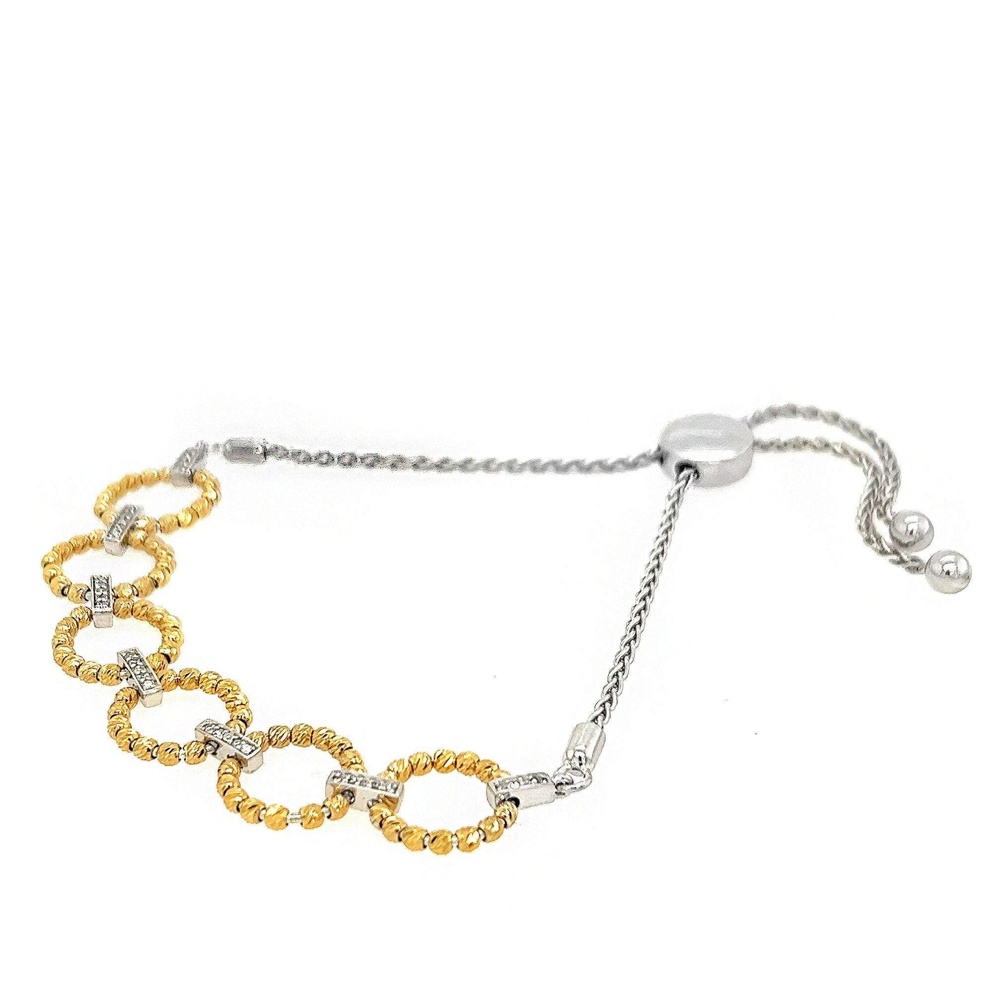 Exquisite 10KT Yellow Gold And Sterling Silver Adjustable Bracelet With 1/10 Carat Diamonds