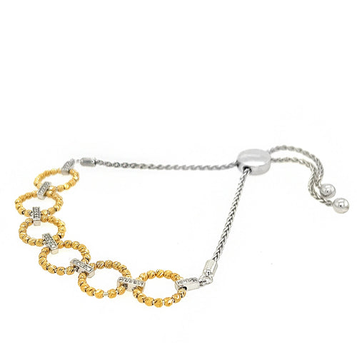Exquisite 10KT Yellow Gold And Sterling Silver Adjustable Bracelet With 1/10 Carat Diamonds