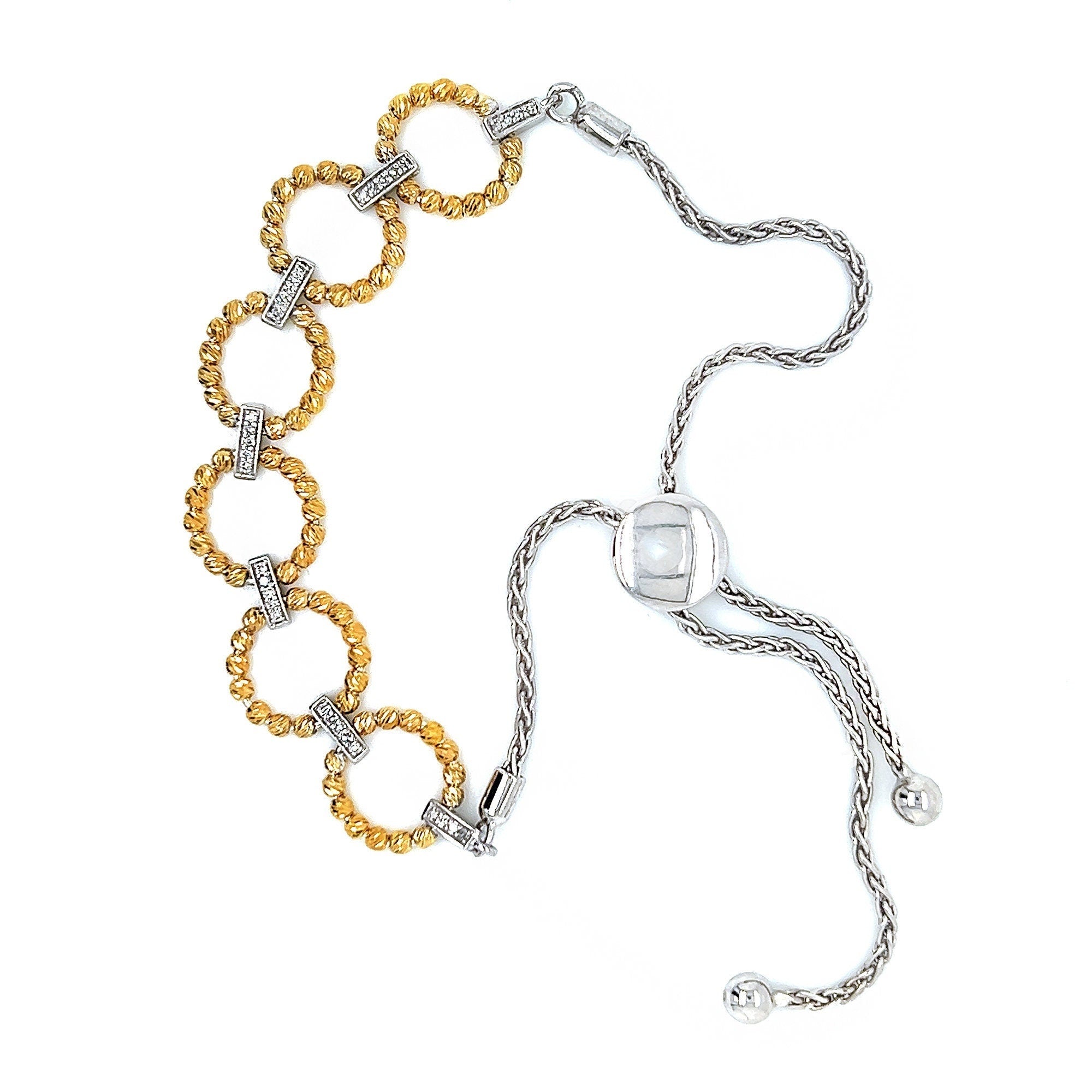 10KT Gold and Silver with Diamonds Adjustable Bracelet