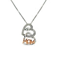 10KT Yellow Gold And Silver Double Heart "MOM" Necklace With 1/20 TDW And Sparkle Diamond With Sterling Silver Box Chain