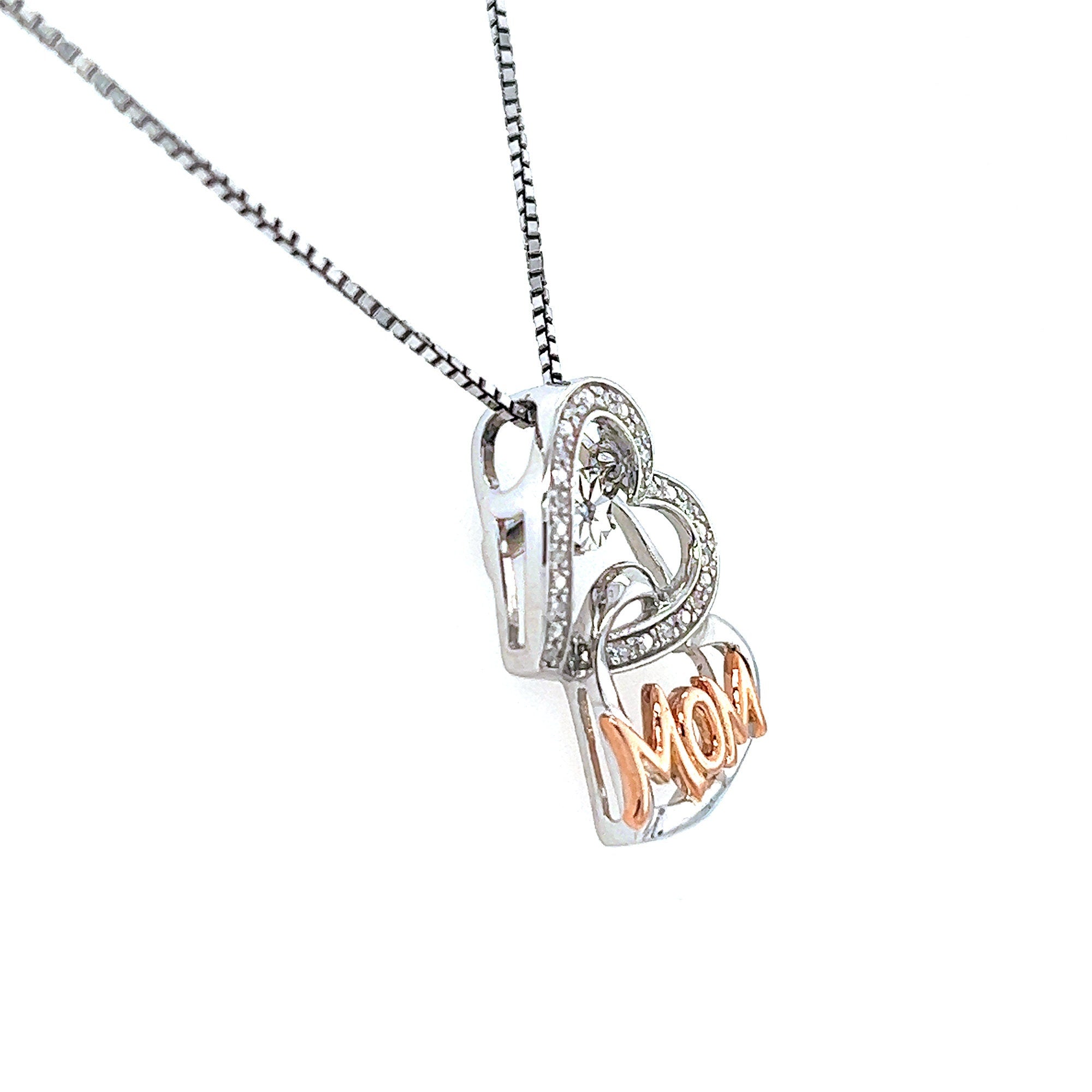 'Rocking Diamond' Double Heart "MOM" Necklace