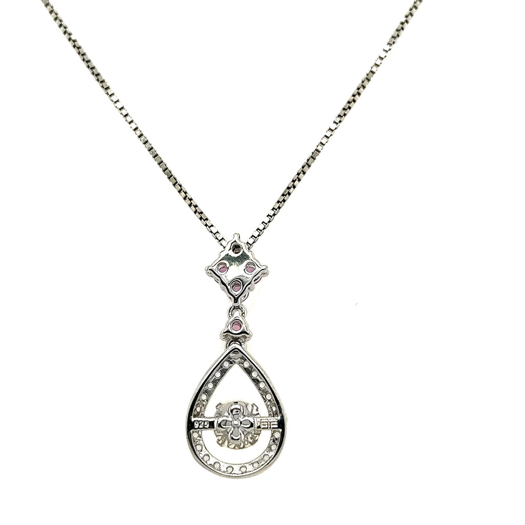 Rocking Created Opal And Pink Sapphire Accent Silver Drop Necklace