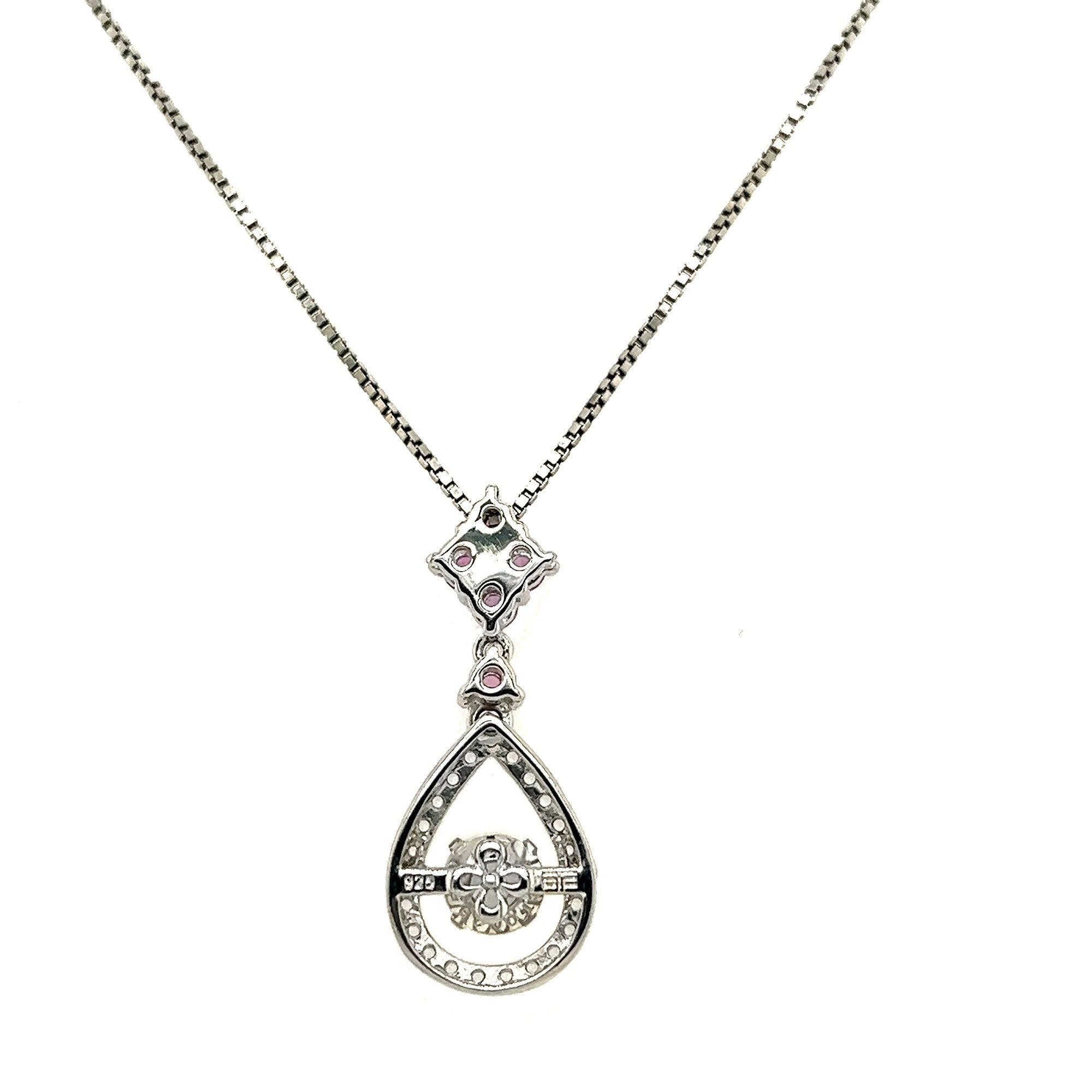 Rocking Created Opal And Pink Sapphire Accent Silver Drop Necklace