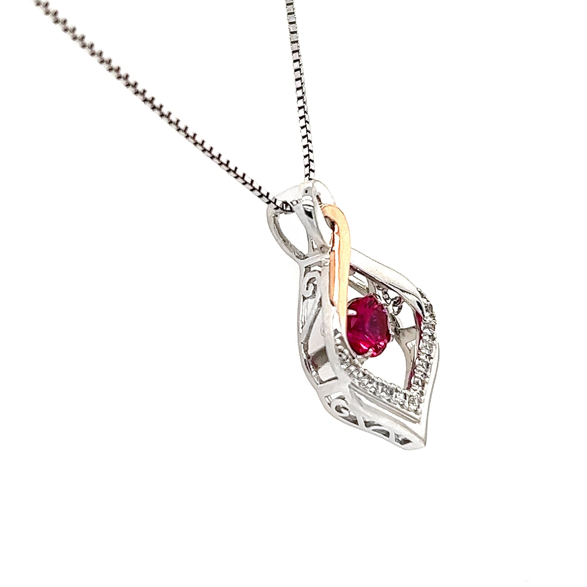 10K Yellow Gold And Silver Necklace With 'Rocking Stone' Created Ruby And White Sapphire