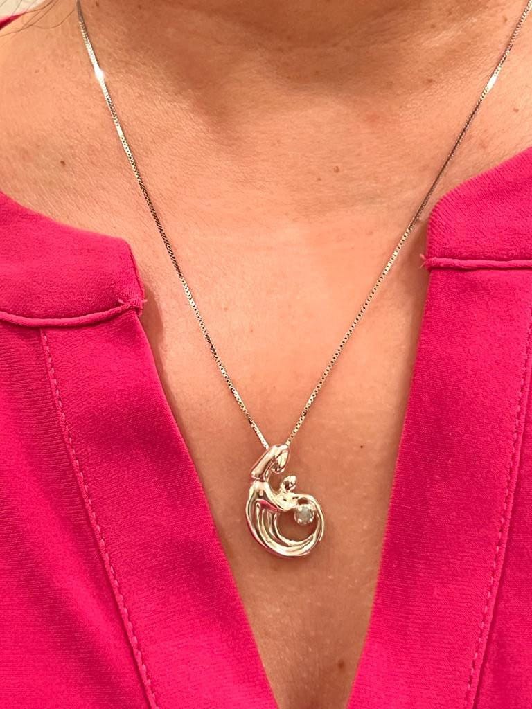 Silver and Opal 'Mother Embracing Child' Pendant Necklace