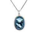 925 Sterling Silver Blue Agate "Graduation" Cameo Pendant With Sterling Silver Necklace