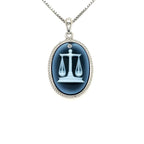 Sterling Silver Diamond Accent "Libra Zodiac" Blue Agate Cameo Pendant