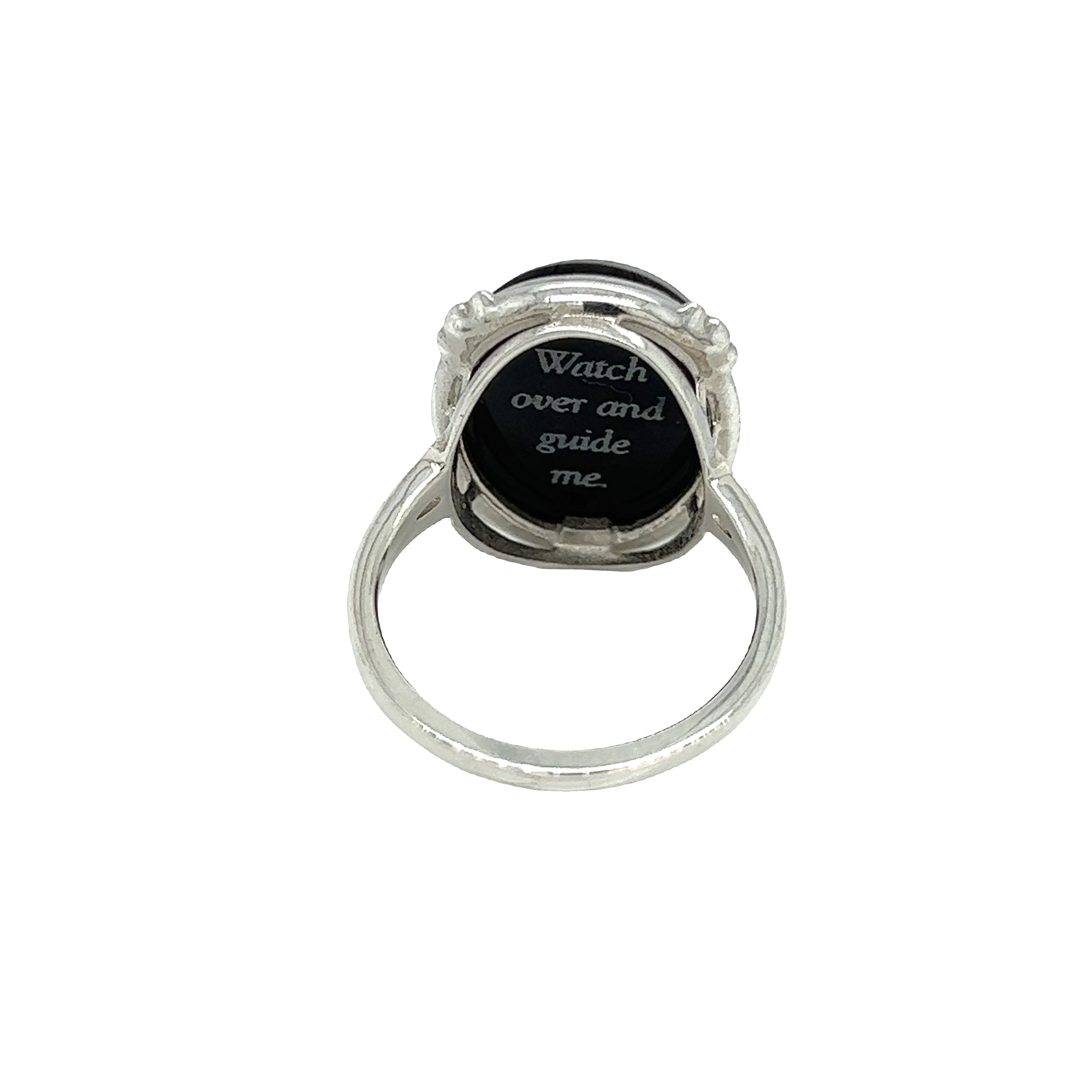 Sterling Silver Diamond Accent Star "Praying Angel" Blue Agate Cameo Ring