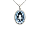 Sterling Silver Diamond Accent "Scorpio Zodiac" Blue Agate Cameo Pendant