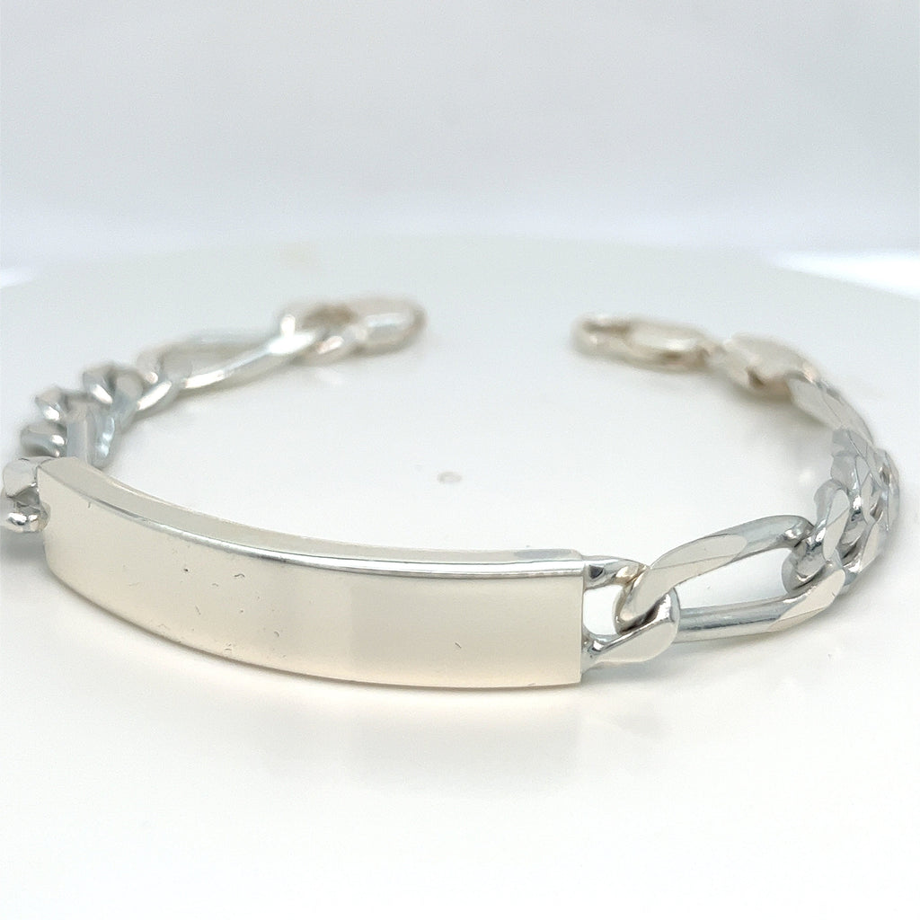 Men's Sterling Silver Figaro 3+1 ID Bracelet 8"