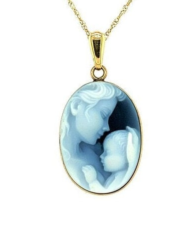 14K Yellow Gold "Heaven’s Gift" Blue Agate Cameo Pendant